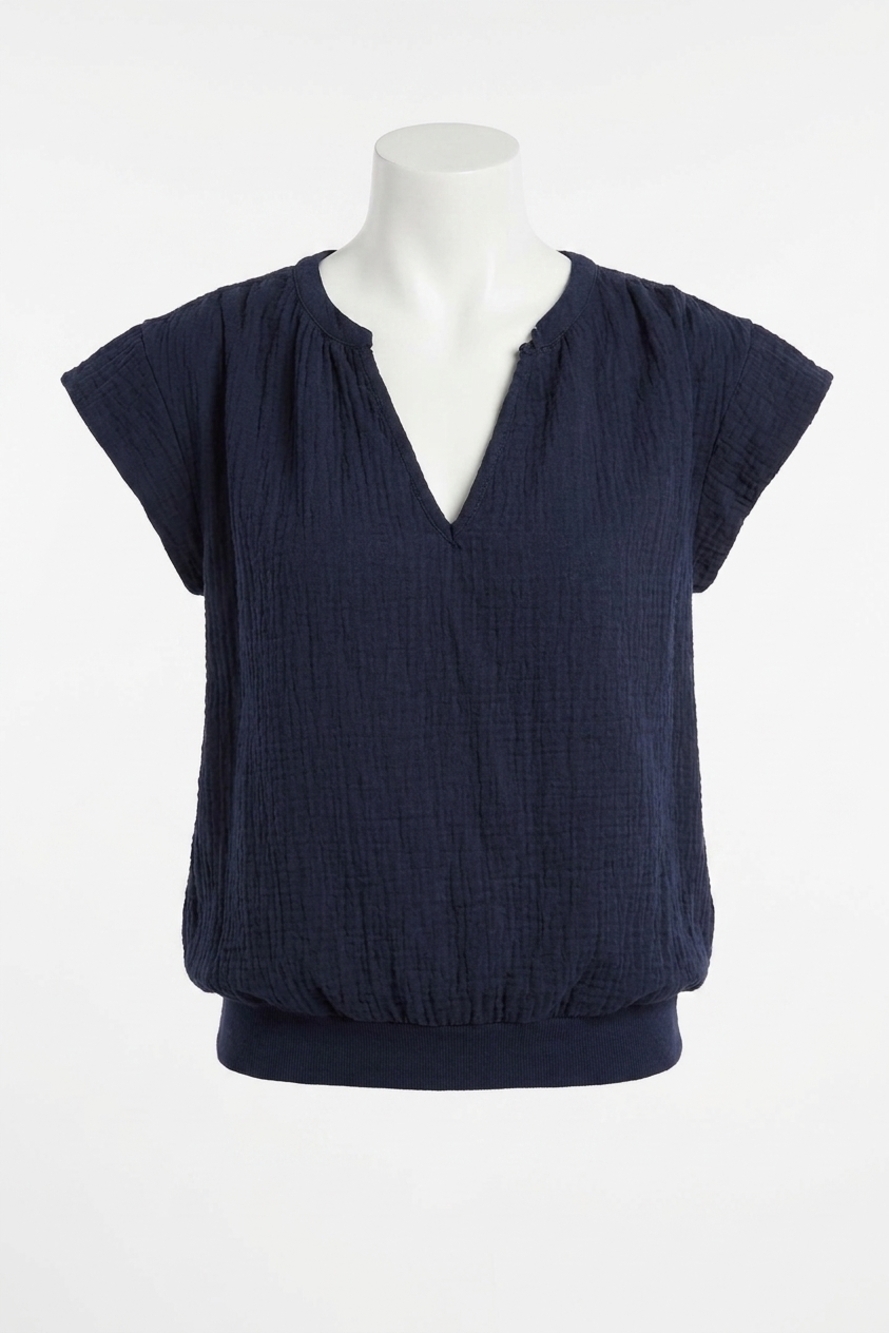NEW BOBI betty split neck tee top in navy